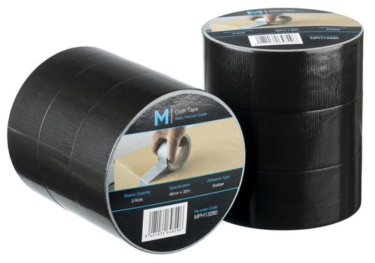 Premium Cloth Tape - Black, 48mm x 30m x 250mu (Per 36 Rolls/Box)