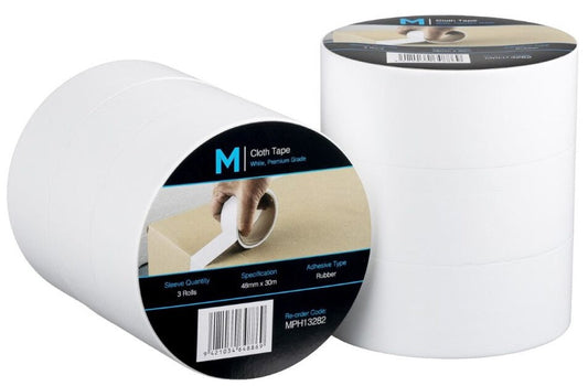 Premium Cloth Tape - White, 48mm x 30m x 250mu (Per 36 Rolls/Box)