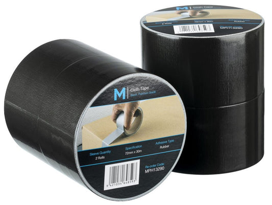 Premium Cloth Tape - Black, 72mm x 30m x 250mu (Per 24 Rolls/Box)