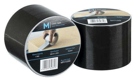 Premium Cloth Tape - Black, 96mm x 30m x 250mu (Per 12 Rolls/Box)