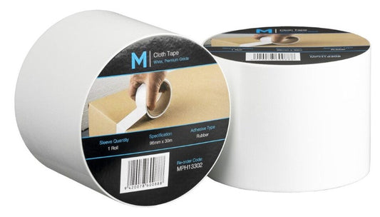 Premium Cloth Tape - White, 96mm x 30m x 250mu (Per 12 Rolls/Box)