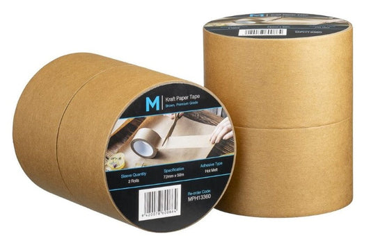 Kraft Paper Packaging Tape - Tan, 72mm x 50m x 125mu (24 Rolls/Box)