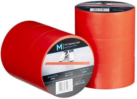 PVC Floor Marking Tape - Red, 48mm x 33m x 150mu (Per Roll)