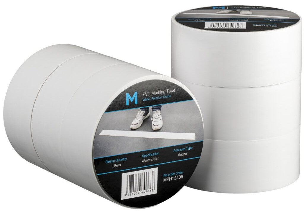 PVC Floor Marking Tape - White, 48mm x 33m x 150mu (Per Roll)