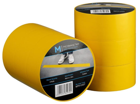PVC Floor Marking Tape - Yellow, 48mm x 33m x 150mu (Per Roll)