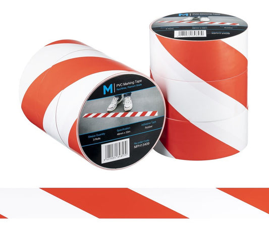 PVC Floor Marking Tape - White/Red, 48mm x 33m x 150mu (Per Roll)