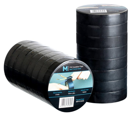 PVC Electrical Insulation Tape - Black, 18mm x 20m x 180mu (Per Roll)