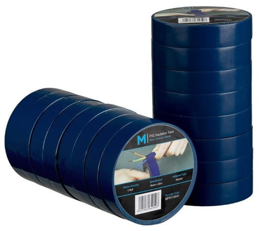 PVC Electrical Insulation Tape - Blue, 18mm x 20m x 180mu (Per Roll)