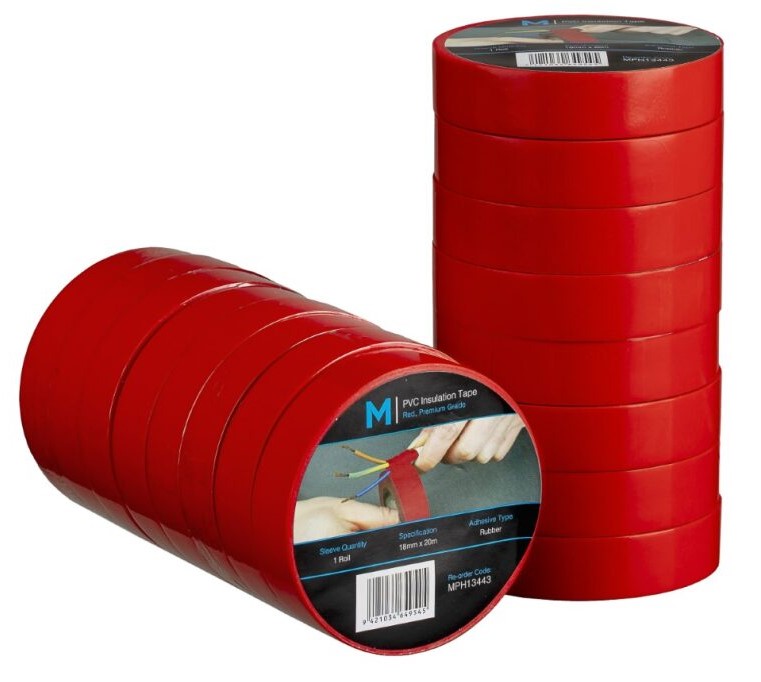 PVC Electrical Insulation Tape - Red, 18mm x 20m x 180mu (Per Roll)