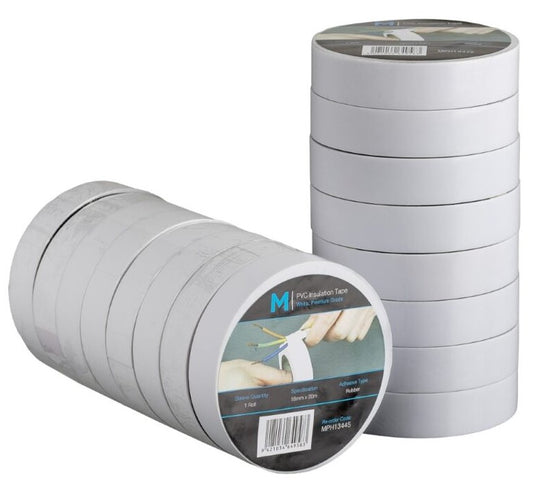 PVC Electrical Insulation Tape - White, 18mm x 20m x 180mu (Per Roll)