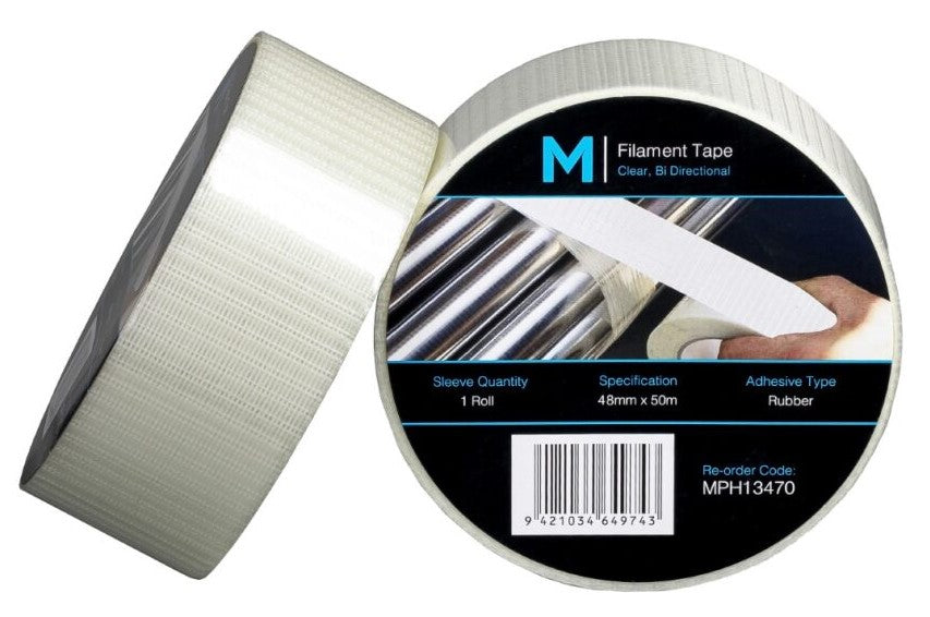 Bi Directional Filament Tape - Clear, 48mm x 50m x 140mu (Per Roll)