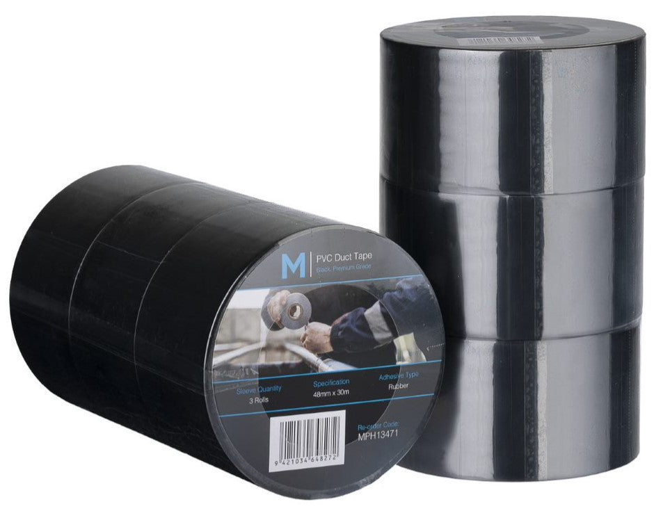 PVC Utility Duct Tape - Black, 48mm x 30m x 150mu (Per Roll)