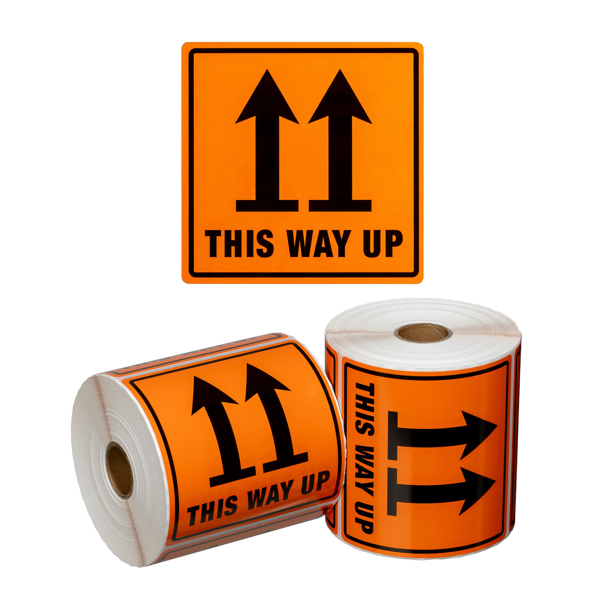 Handling Label This Way Up - Orange/Black, 99mm x 99mm (Per Roll)