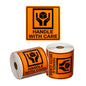 Handling Label Handle With Care - Orange/Black, 99mm x 99mm (Per Roll)