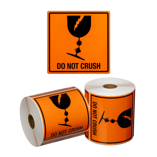 Handling Label Do Not Crush - Orange/Black, 99mm x 99mm (Per Roll)