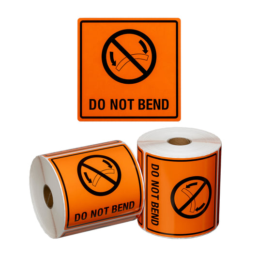 Handling Label Do Not Bend - Orange/Black, 99mm x 99mm (Per Roll)