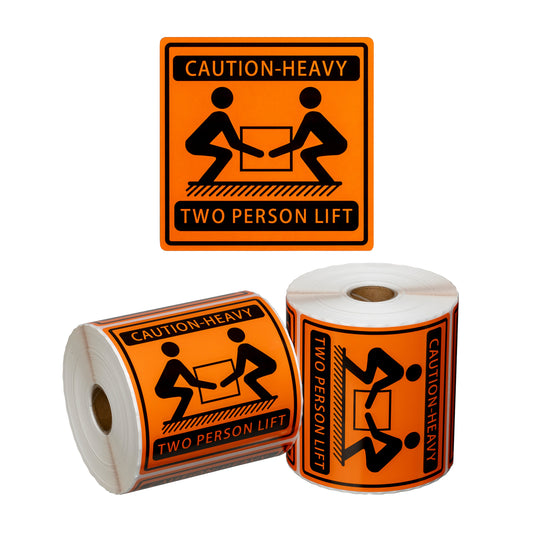 Handling Label Two Person Lift - Orange/Black, 99mm x 99mm (Per Roll)
