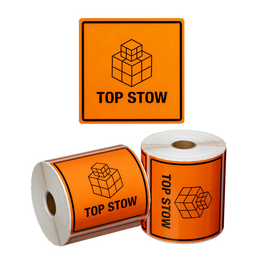 Handling Label Top Stow - Orange/Black, 99mm x 99mm (Per Roll)