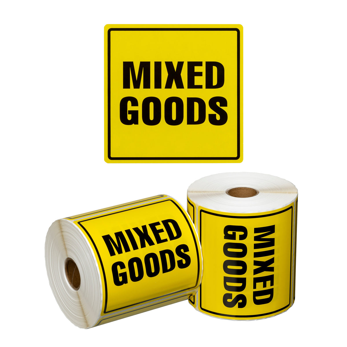 Handling Label Mixed Goods - Yellow/Black, 99mm x 99mm (Per Roll)