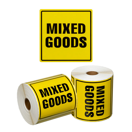 Handling Label Mixed Goods - Yellow/Black, 99mm x 99mm (Per Roll)