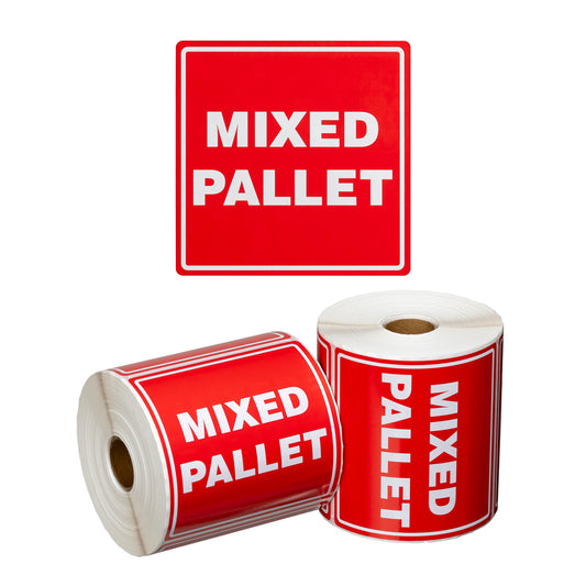 Handling Label Mixed Pallet - Red/White, 99mm x 99mm (Per Roll)