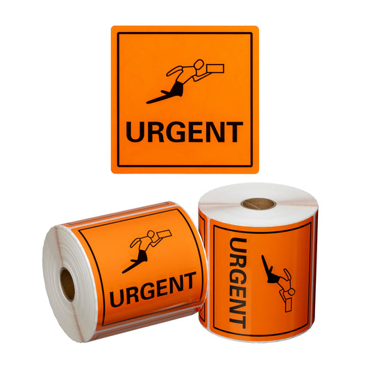 Handling Label Urgent - Orange/Black, 99mm x 99mm (Per Roll)