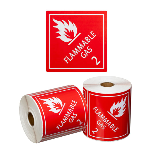 DG Label Flammable Gas 2.1 - Red/White, 99mm x 99mm (Per Roll)