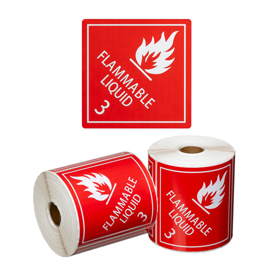 DG Label Flammable Liquid 3 - Red/White, 99mm x 99mm (Per Roll)