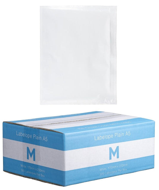 Plastic Labelope Plain A5 - White, 175mm x 230mm (Per 500 Labelopes/Box)