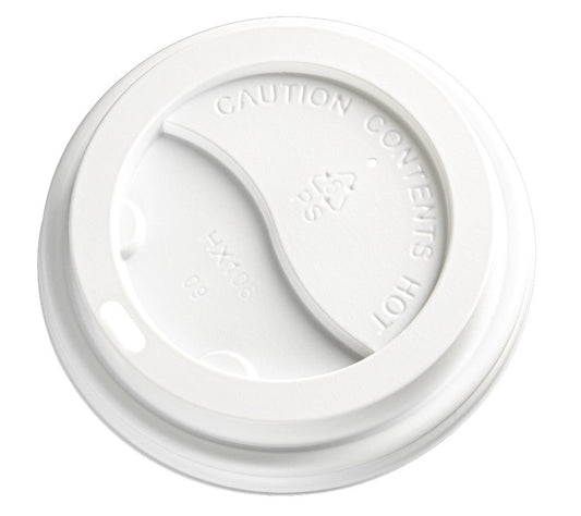 PS Plastic Cup Lids - White, 62mm Diameter (Per 1000 Lids/Box)