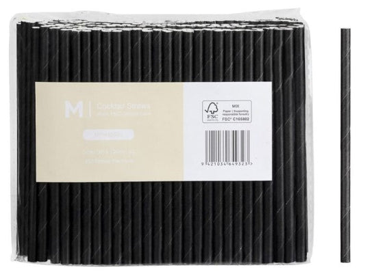 Paper Cocktail Straight Straws - Black, 5mm x 120mm, 300gsm, FSC® Mix (2500)
