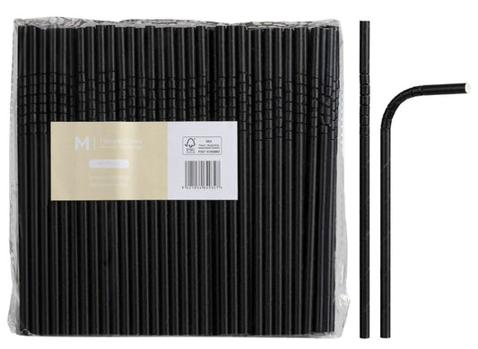 Paper Regular Flexible Straws - Black, 6mm x 200mm, 300gsm, FSC® Mix (2500)