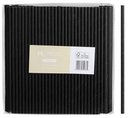 Paper Regular Straight Straws - Black, 6mm x 200mm, 300gsm, FSC® Mix (2500)