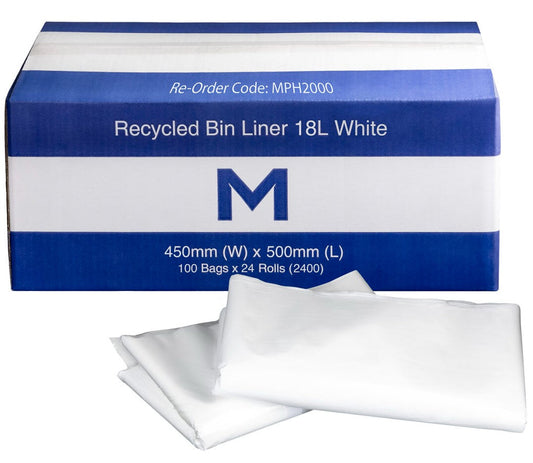 FP Recycled Bin Liner 18L - White, 450mm x 500mm x 20mu (Per 2400 Bags/Box)