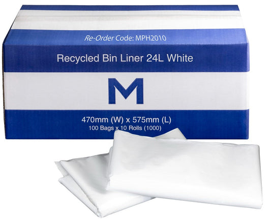 FP Recycled Bin Liner 24L - White, 470mm x 575mm x 30mu (Per 1000 Bags/Box)