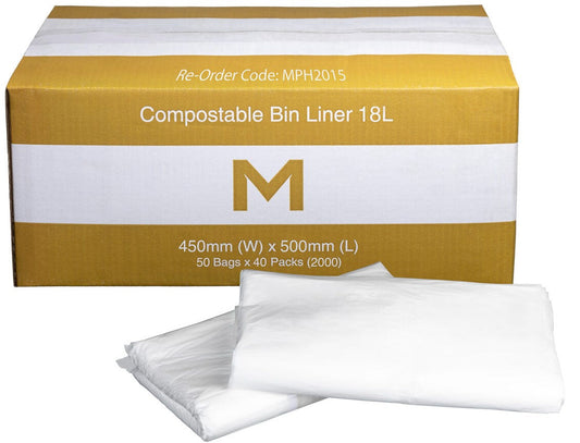FP Compostable Bin Liner 18L - White, 450mm x 500mm x 20mu (Per 2000 Bags/Box)