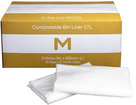 FP Compostable Bin Liner 27L - White, 510mm x 650mm x 20mu (Per 1350 Bags/Box)