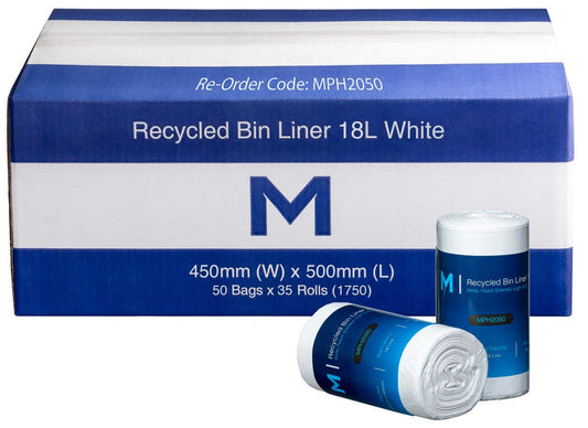 POR Recycled Bin Liner 18L - White, 450mm x 500mm x 15mu (Per 1750 Bags/Box)