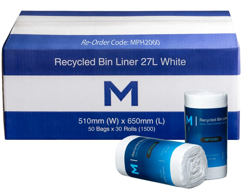 POR Recycled Bin Liner 27L - White, 510mm x 650mm x 15mu (Per 1500 Bags/Box)