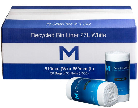 POR Recycled Bin Liner 27L - White, 510mm x 650mm x 15mu (Per 1500 Bags/Box)