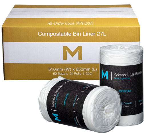 POR Compostable Bin Liner 27L - White, 510mm x 650mm x 15mu (Per 1200 Bags/Box)