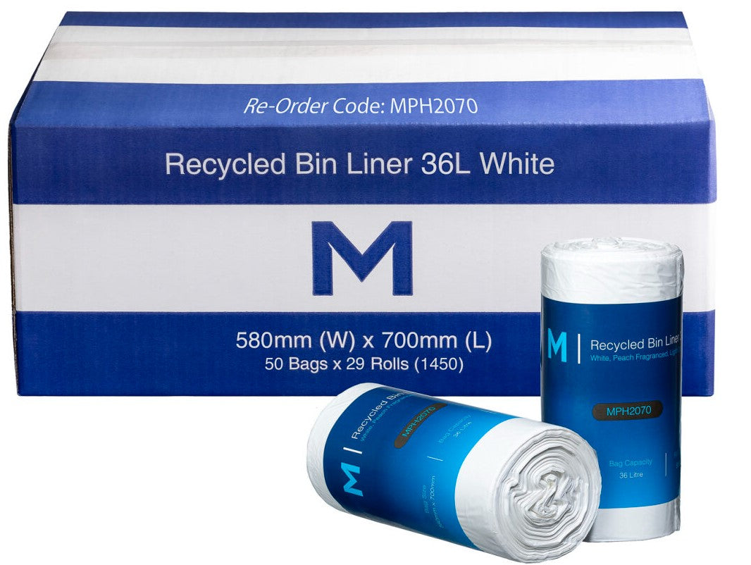 POR Recycled Bin Liner 36L - White, 580mm x 700mm x 15mu (Per 1450 Bags/Box)