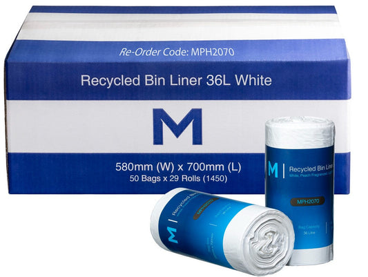 POR Recycled Bin Liner 36L - White, 580mm x 700mm x 15mu (Per 1450 Bags/Box)