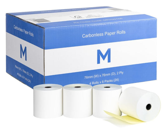 NCR Carbonless Paper Roll - White/Yellow, 75mm x 76mm, 2 Ply, FSC Mix® (Per Roll)