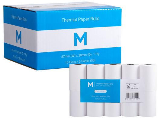 Thermal Paper Roll - White, 57mm x 38mm, 1 Ply, FSC Mix® (Per Roll)