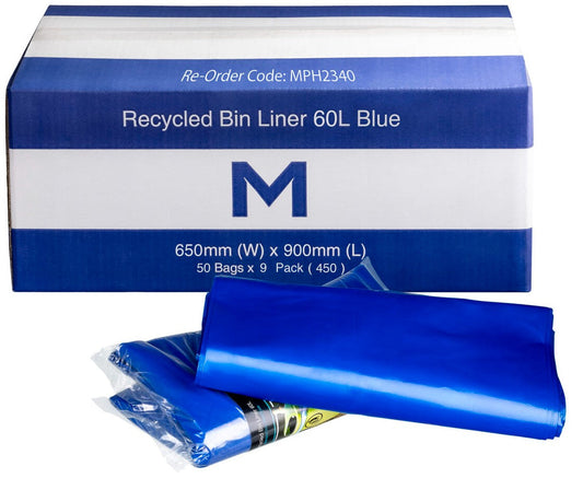 FP Recycled Bin Liner 60L - Blue, 650mm x 900mm x 30mu (Per 450 Bags/Box)
