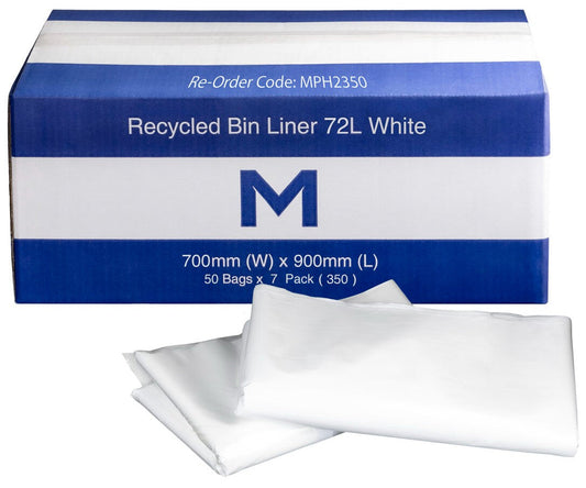 FP Recycled Bin Liner 72L - White, 700mm x 900mm x 40mu (Per 350 Bags/Box)