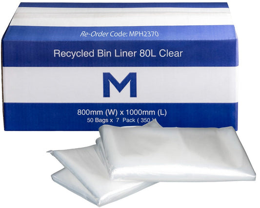 FP Recycled Bin Liner 80L - Clear, 800mm x 1000mm x 30mu (Per 350 Bags/Box)