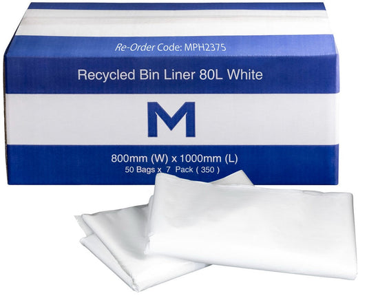 FP Recycled Bin Liner 80L - White, 800mm x 1000mm x 30mu (Per 350 Bags/Box)