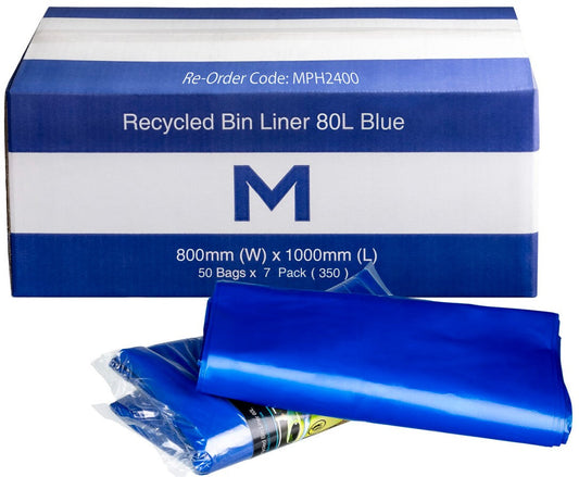 FP Recycled Bin Liner 80L - Blue, 800mm x 1000mm x 30mu (Per 350 Bags/Box)